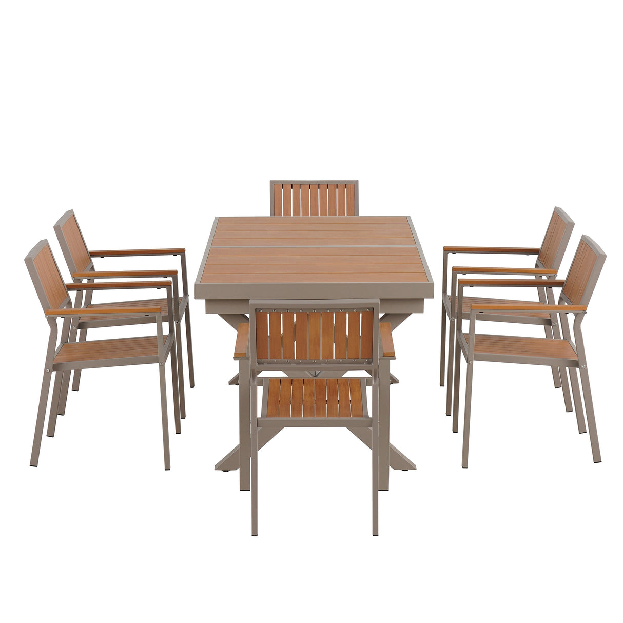 Outdoor Dining Set with Extendable Table and Six Chairs