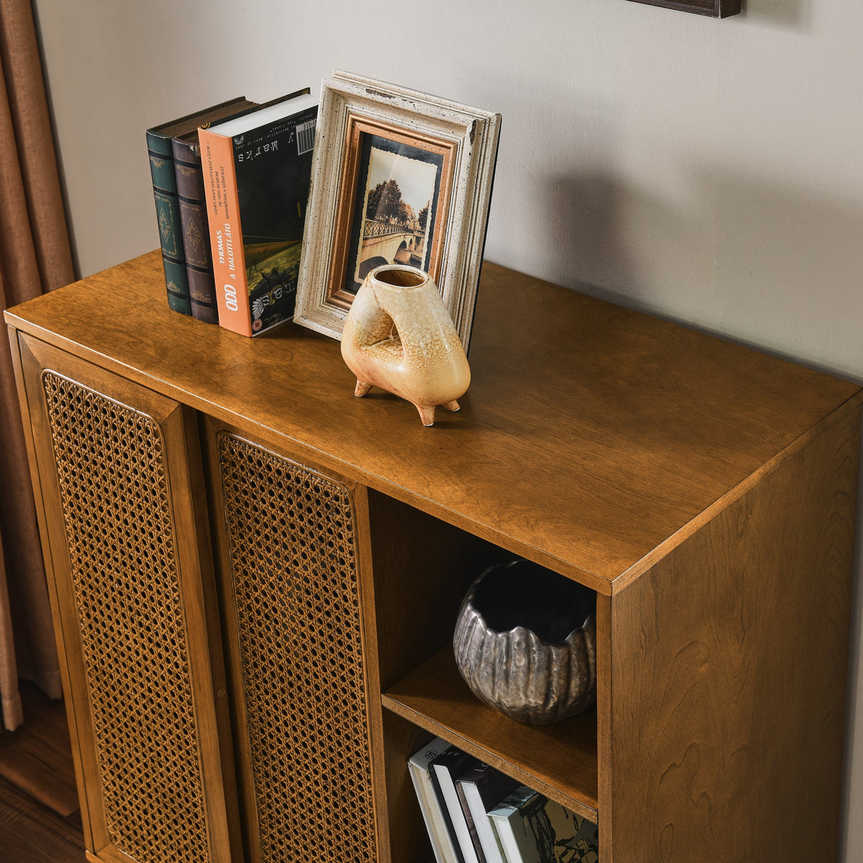 Mid Century Modern Rattan Sideboard Cabinet