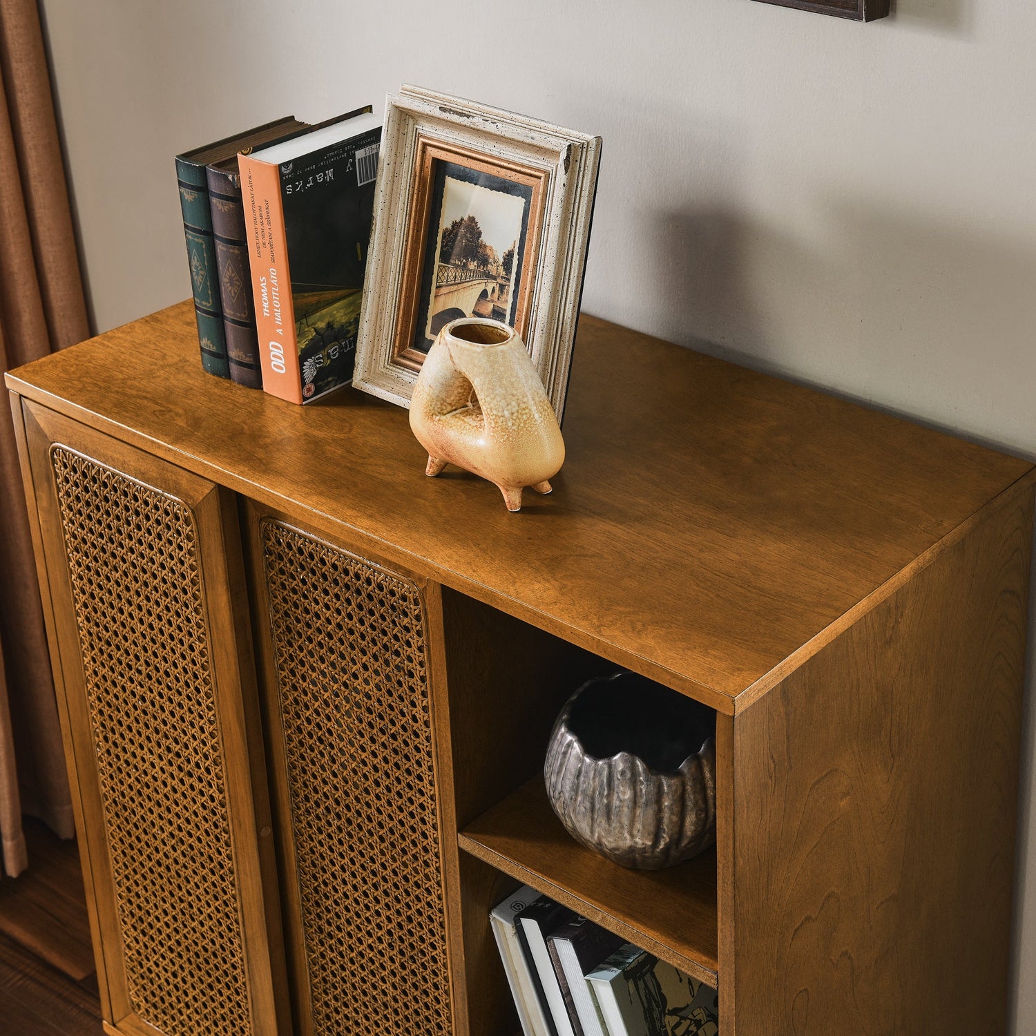 Mid Century Modern Rattan Sideboard Cabinet