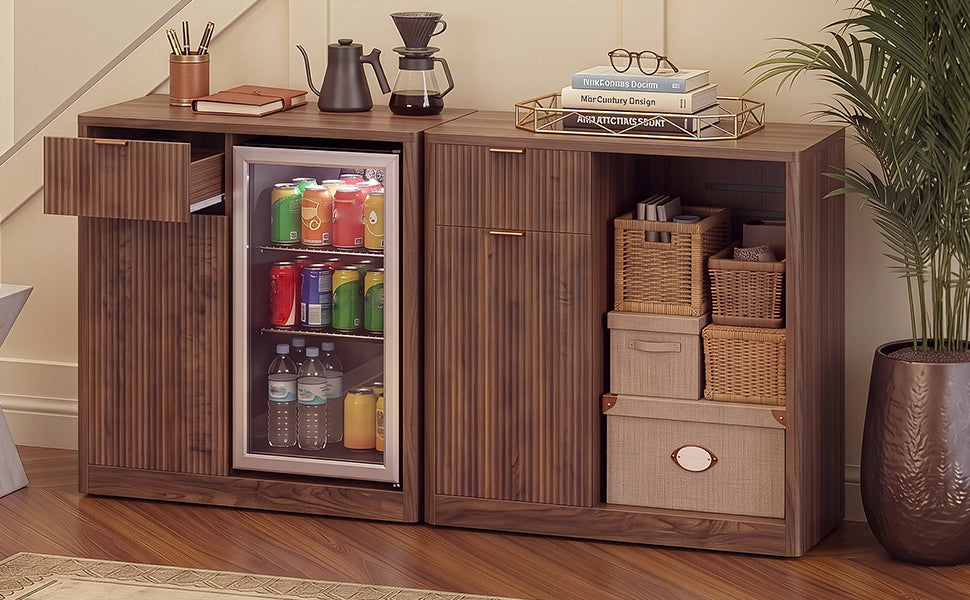 K&K 39.4" Coffee Bar Cabinet with Fridge Space