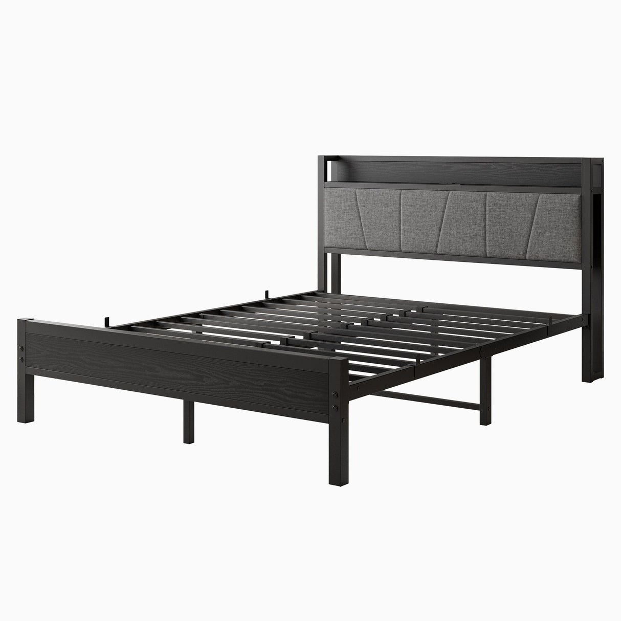 Queen Size Bed Frame with Storage Headboard and Charging Station