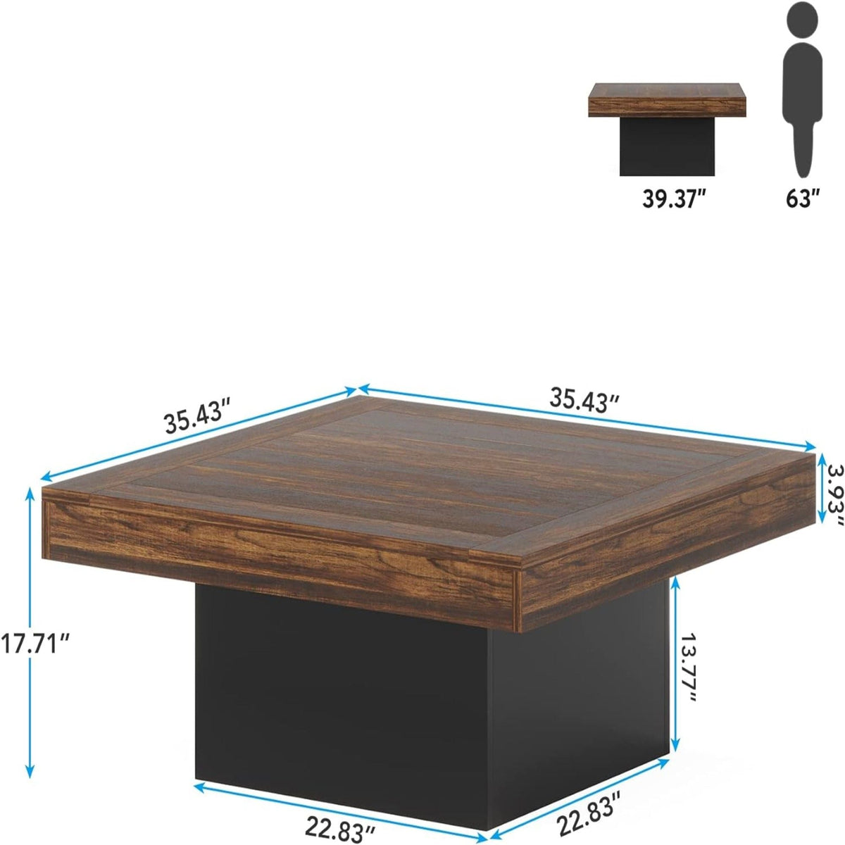 LED Coffee Table With Base, Center Table For Living Room - Rustic Brown