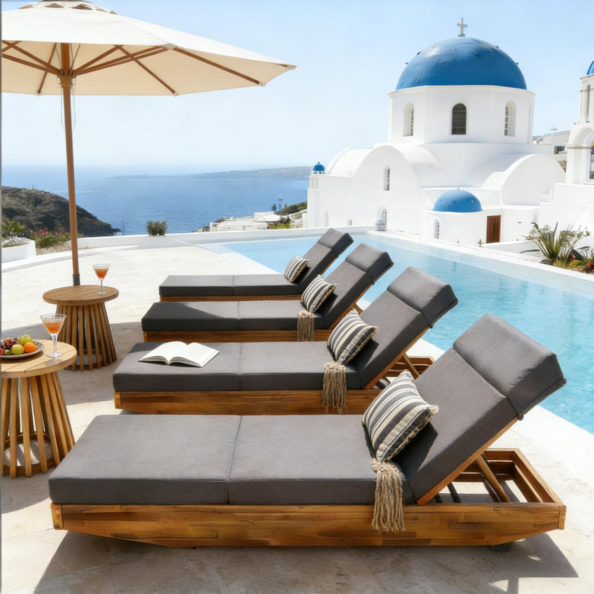 Modern Acacia Wood Outdoor Chaise Lounge with Adjustable Headrest