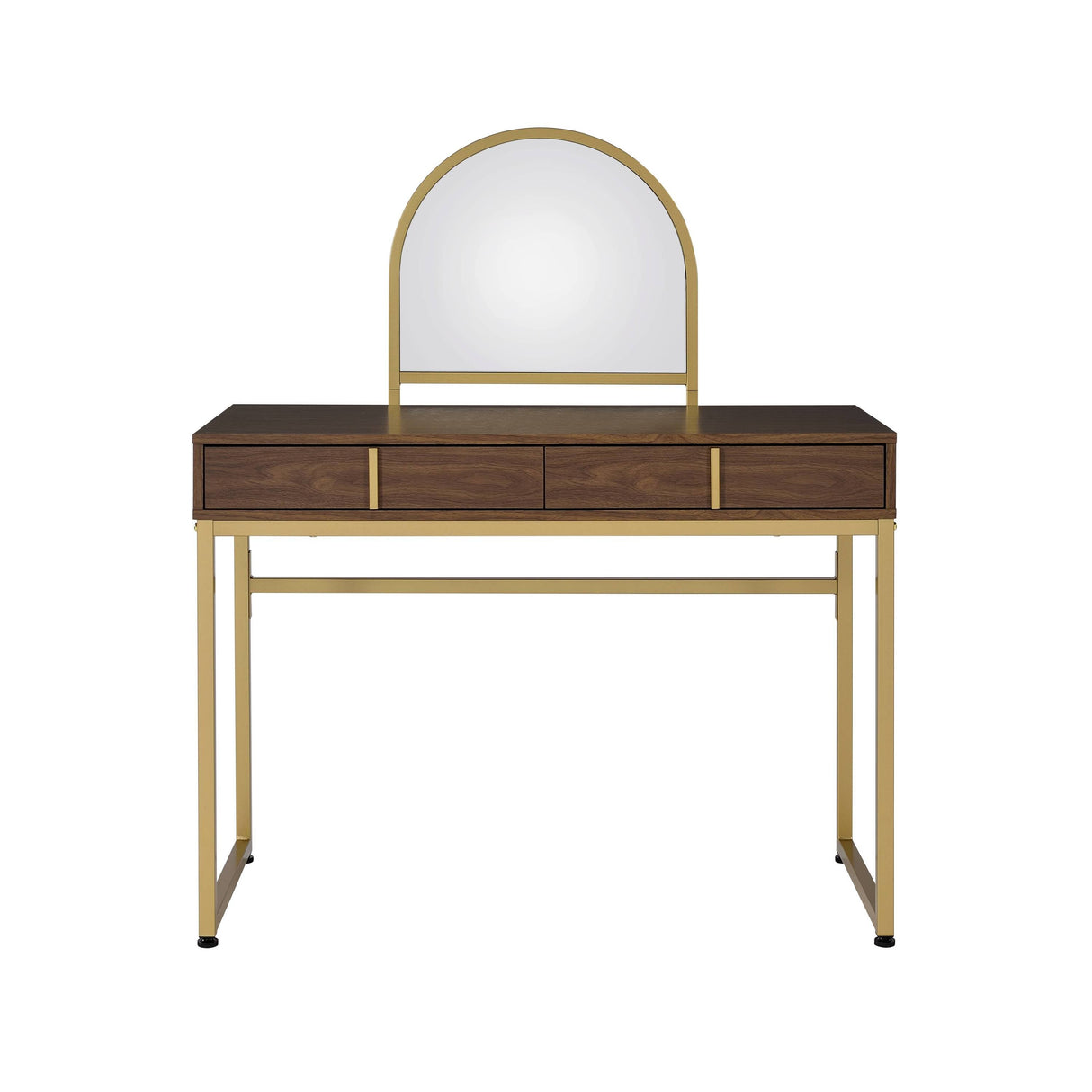 Coleen Walnut & Gold Finish Vanity Desk with Mirror & Jewelry Tray