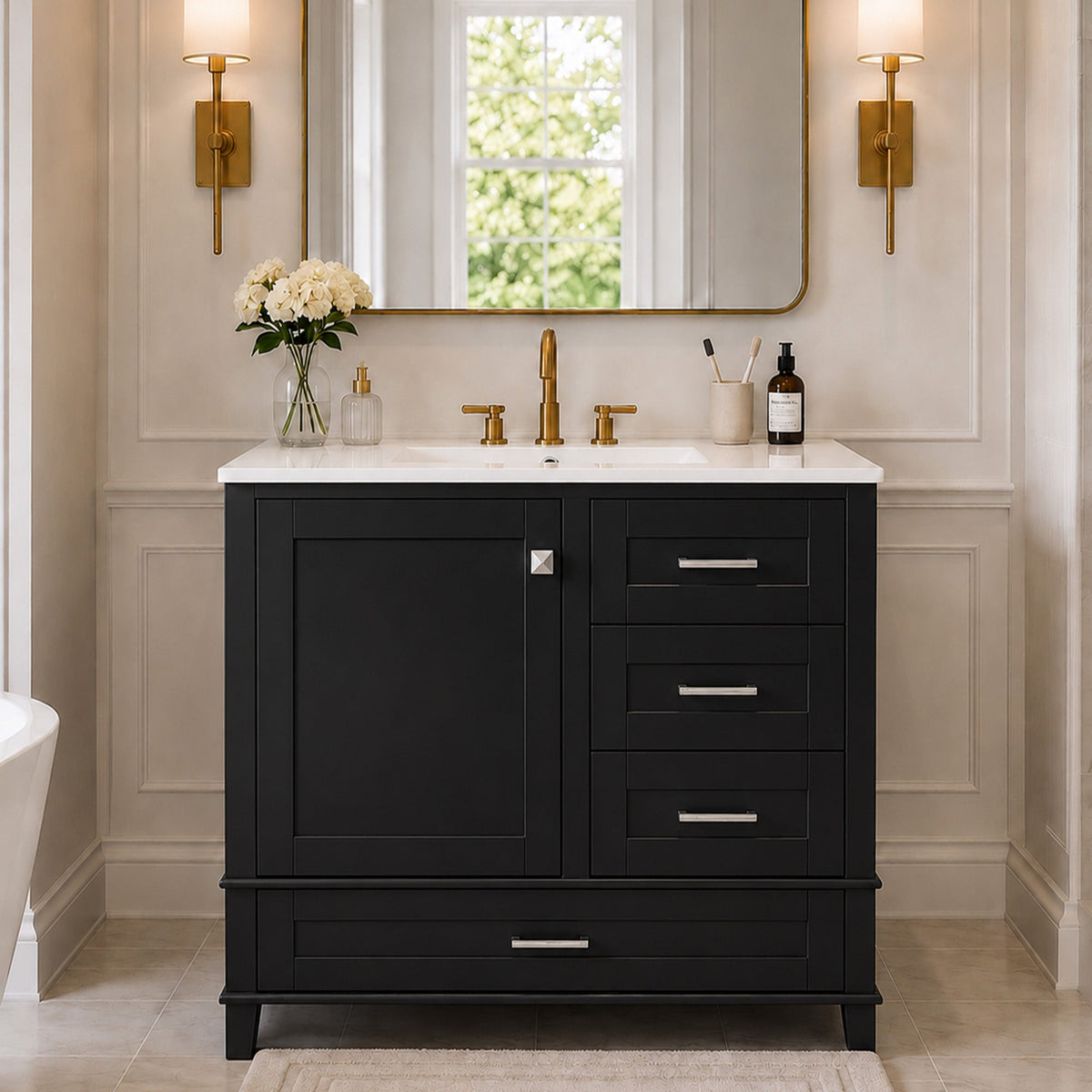 36" Black Bathroom Vanity Cabinet