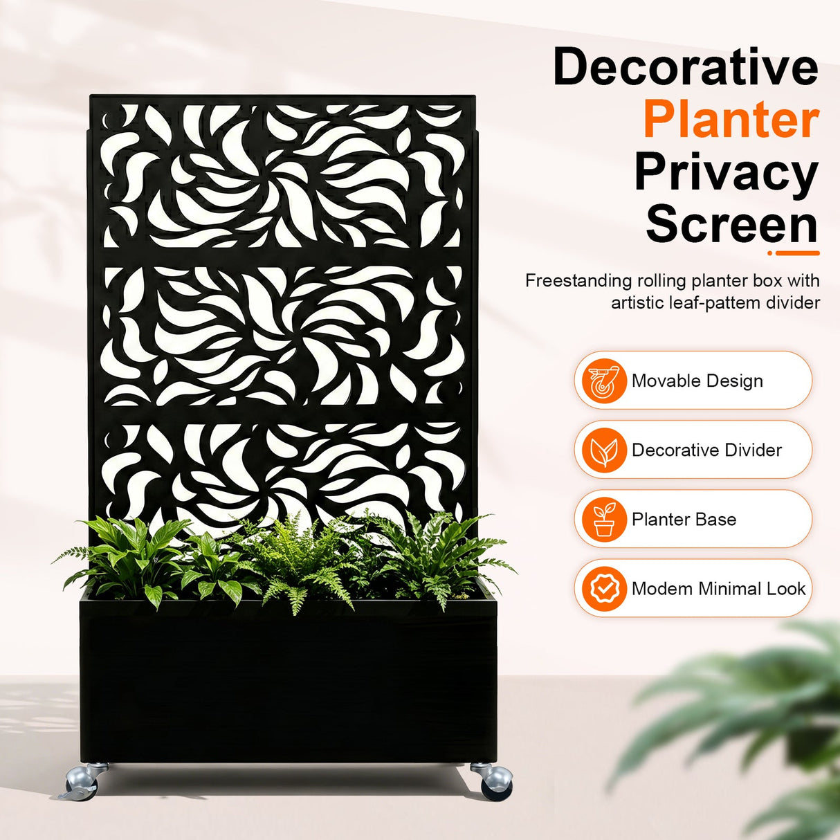 70.87" H × 46.06" W Leaf Pattern Privacy Screen with Planter Box