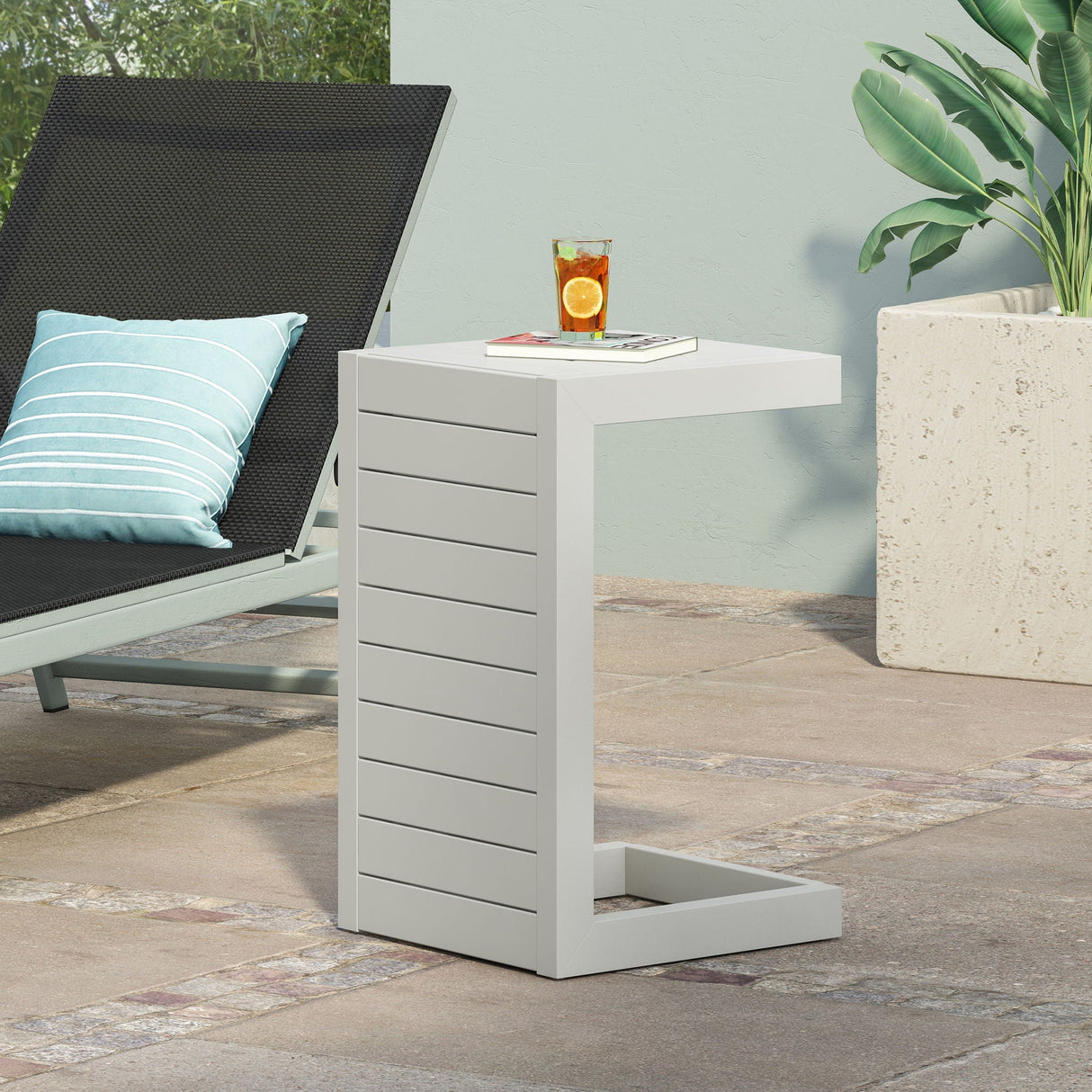 Aluminum Outdoor C-Shaped Side Table for Patio