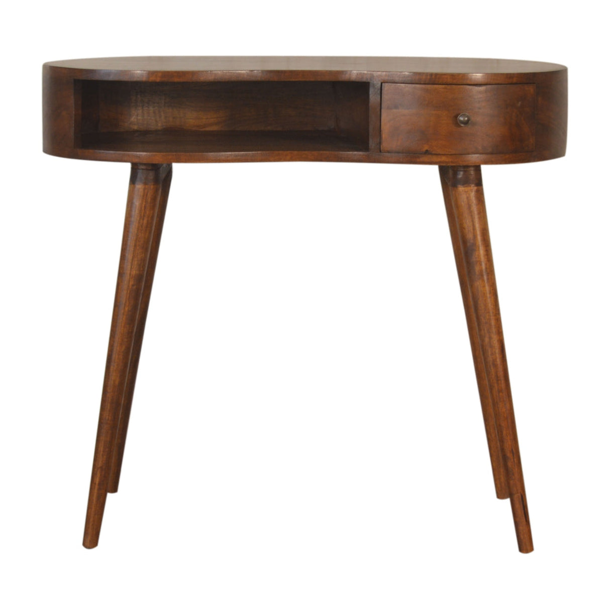 Solid Wood Chestnut Rounded Writing Desk, 1-Drawer, 1 Open-Slot