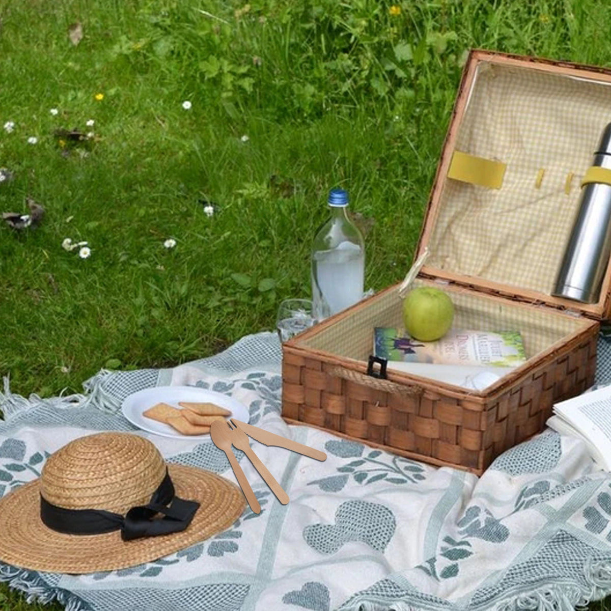 Wooden Compostable Utensils Set 300 Pieces 100 Forks 100 Spoons 100 Knives Sturdy Wood Disposable Cutlery Eco Friendly Biodegradable Utensils For Party Free From Plastic Cutlery Set For Eating - Natural Wood