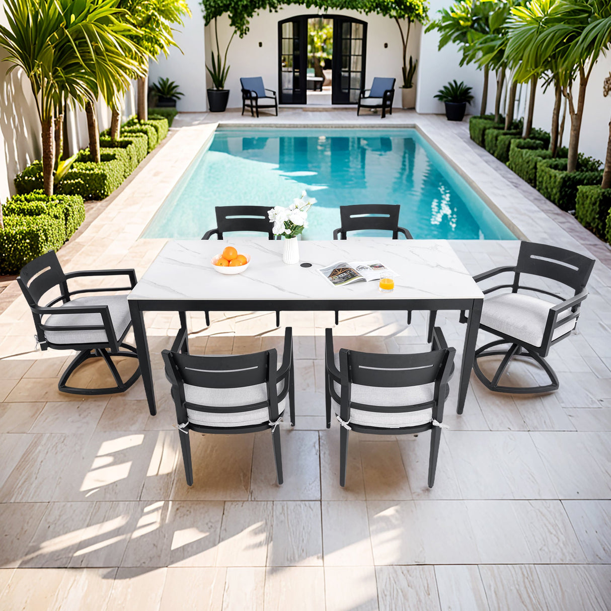 Modern 7PC Outdoor Patio Aluminum Dining Set