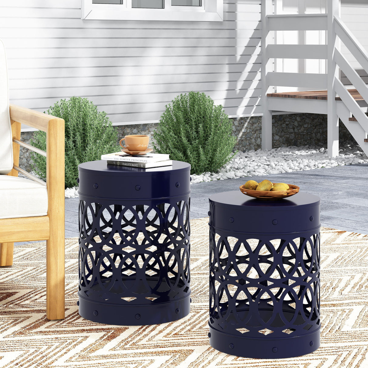 Delight Powder-Coated Iron End Table Set of 2, Navy Blue
