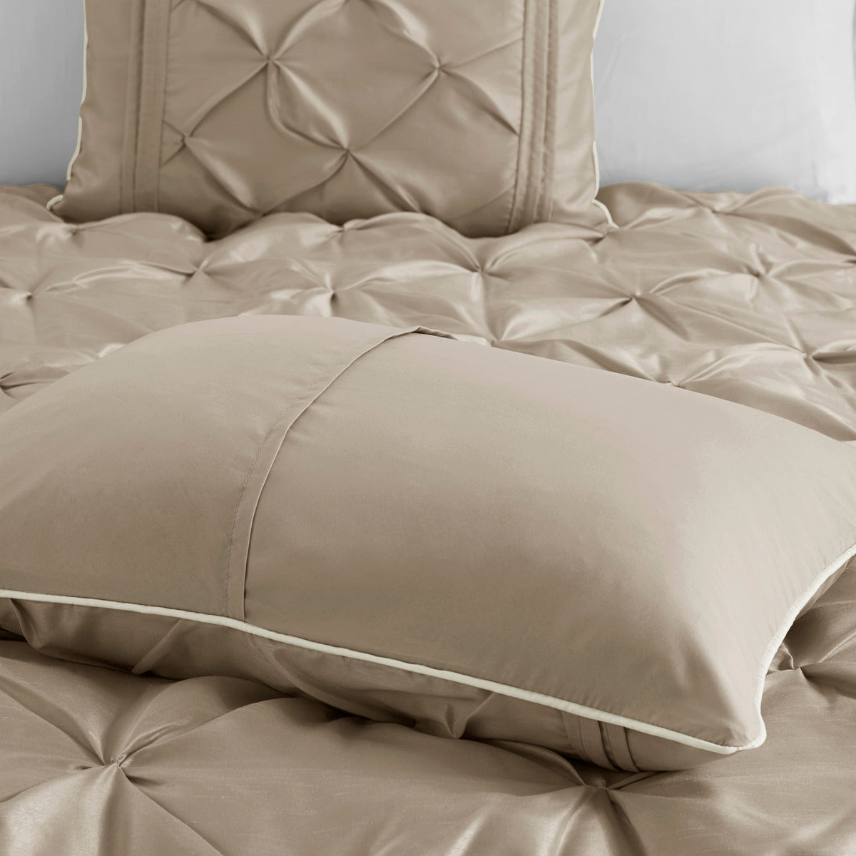 7 Piece Tufted Comforter Set Taupe Queen