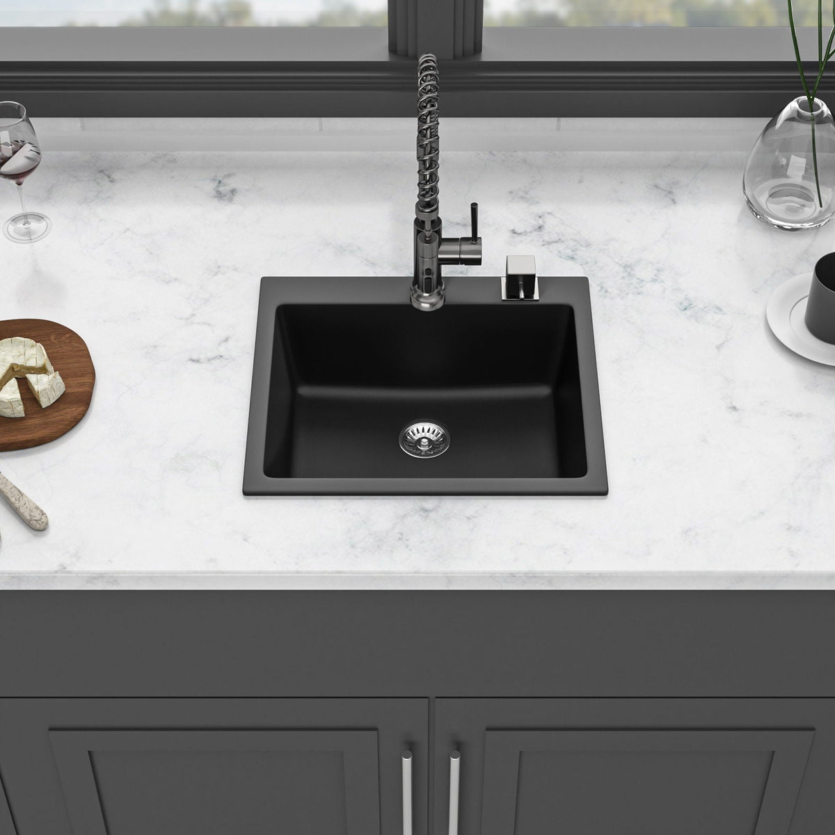 Quartz Kitchen Sink, Granite Composite, Drop In Sink With Durable Design