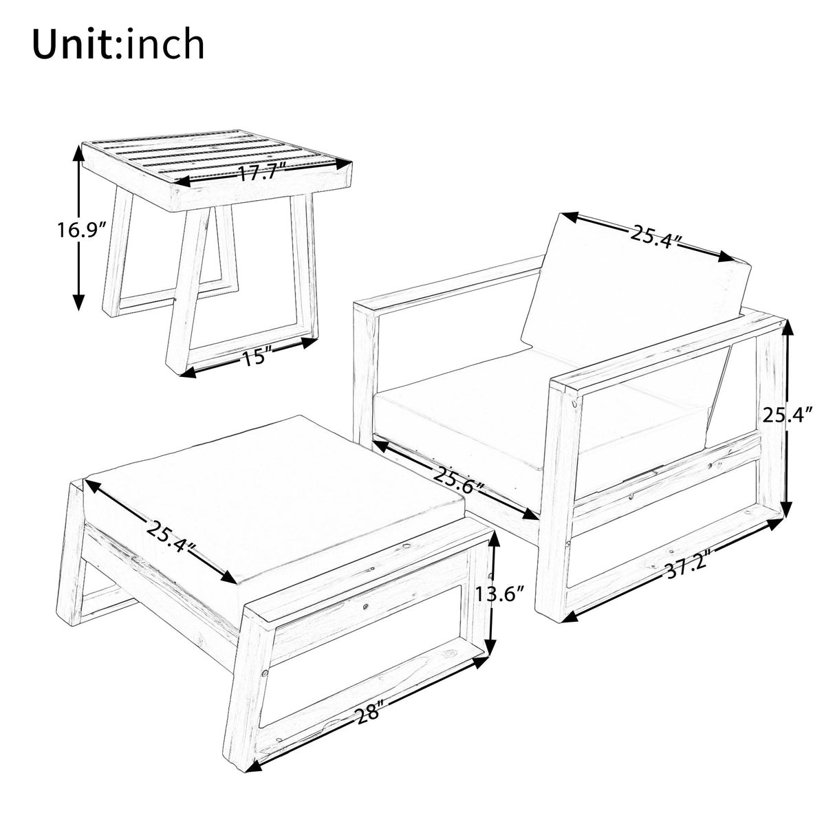 The Lunar Acacia Wood Outdoor Lounge Set with Side Table