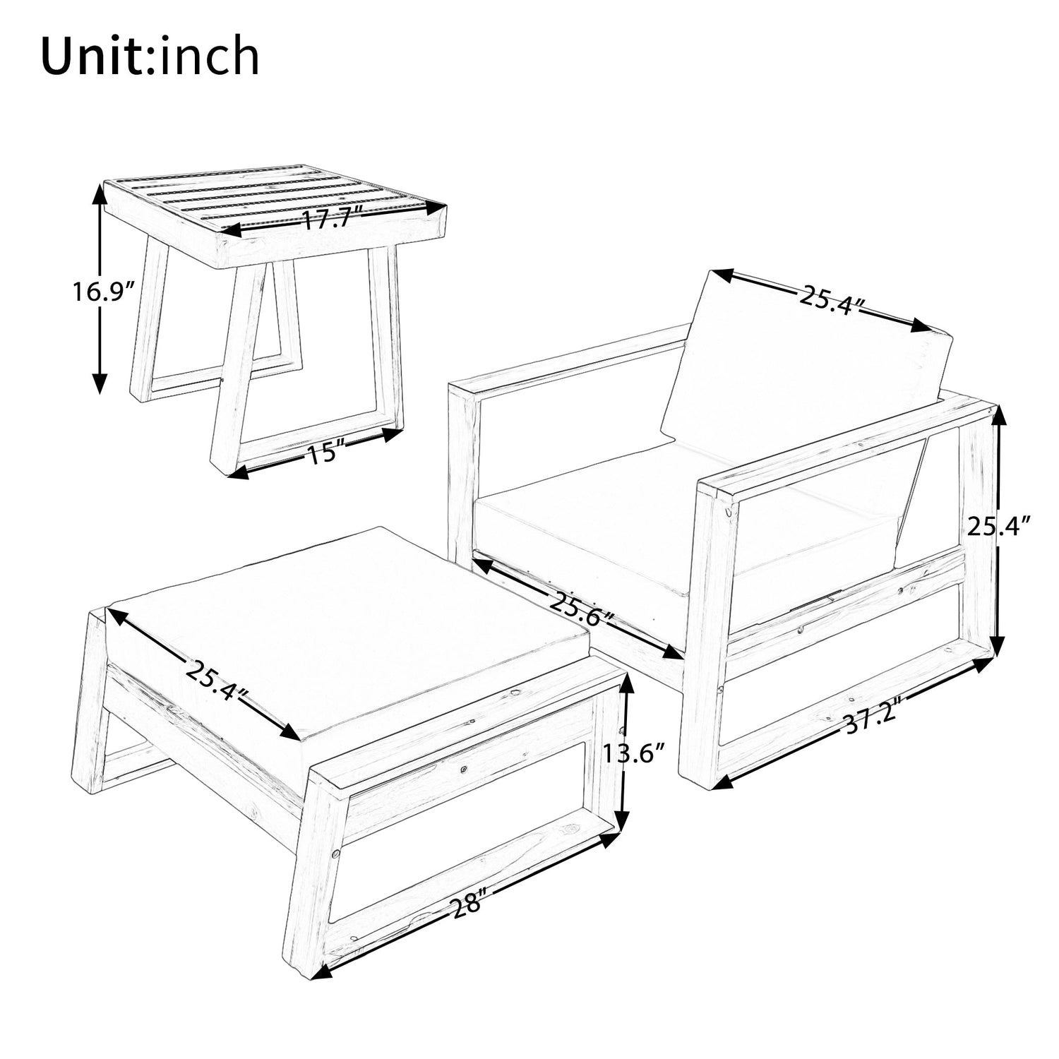 The Lunar Acacia Wood Outdoor Lounge Set with Side Table