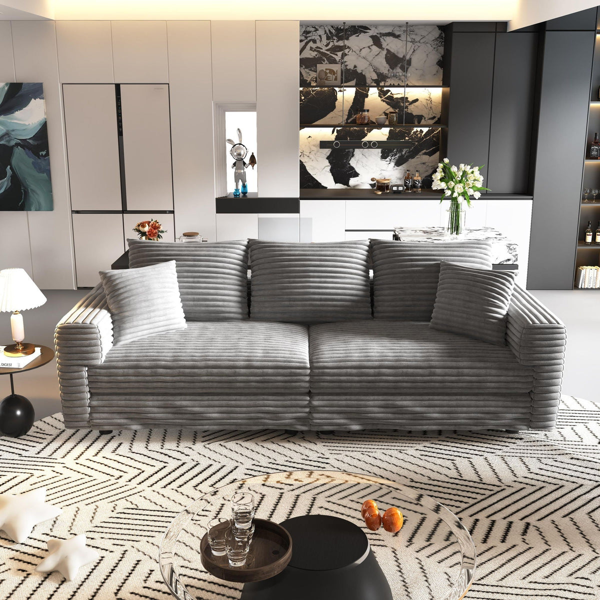 4 Seat Sofa, Modern Comfy Upholstered Sofa Cloud Couch, Deep Seat Couches With Soft Pillows
