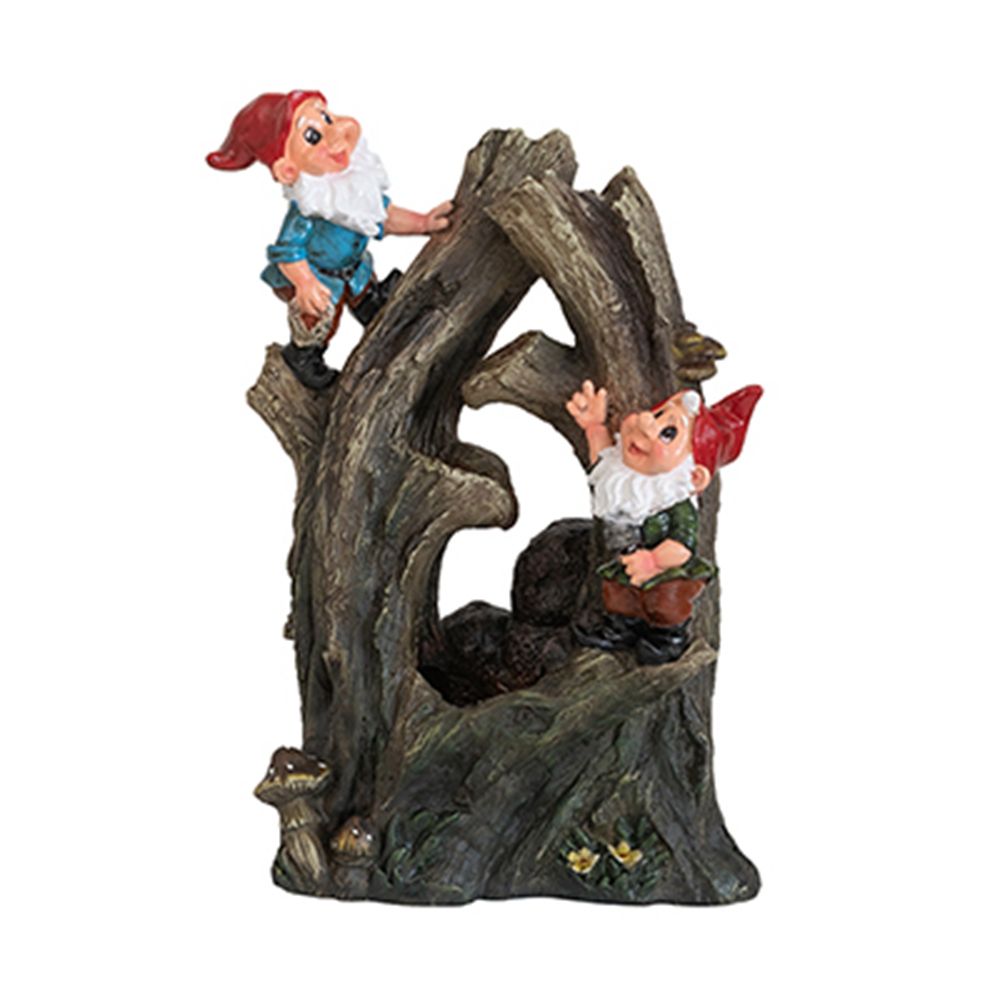 Decorative Woodland Gnome Water Fountain with LED Light - Brown