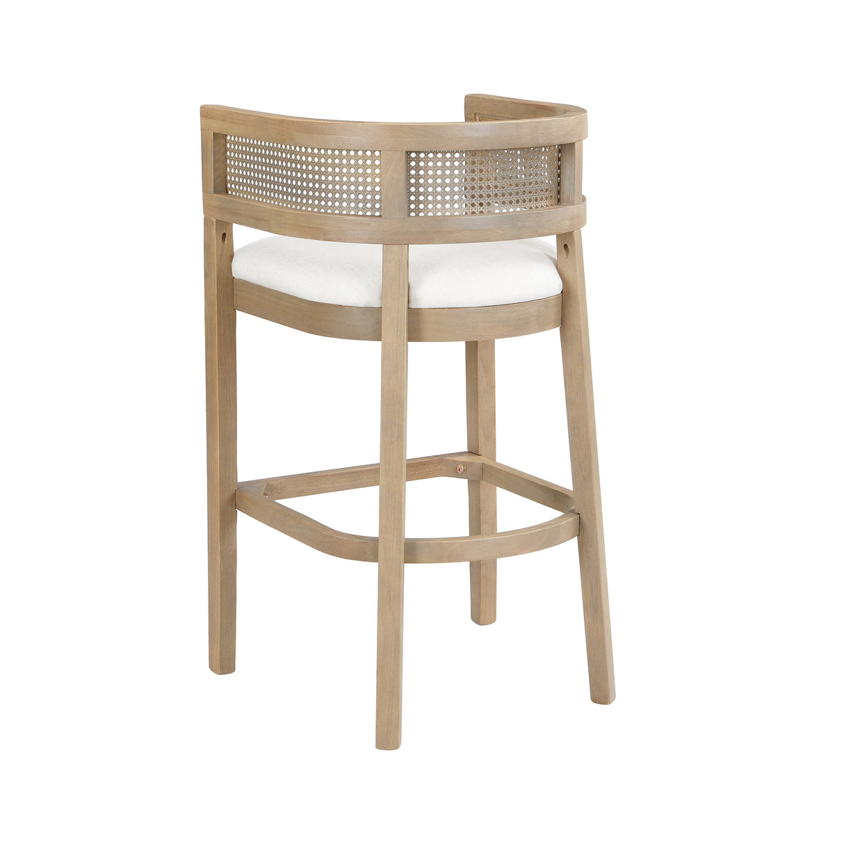Wood And Rattan Upholstered Arm Bar Stools, Set of 2