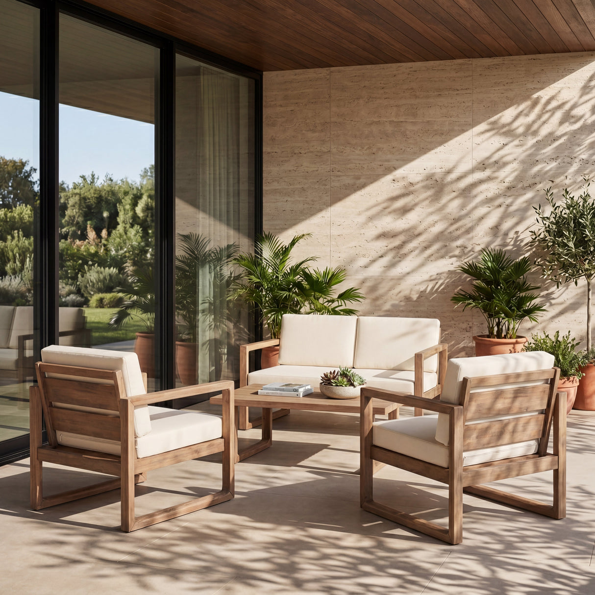 4-Piece Acacia Wood Patio Furniture Set