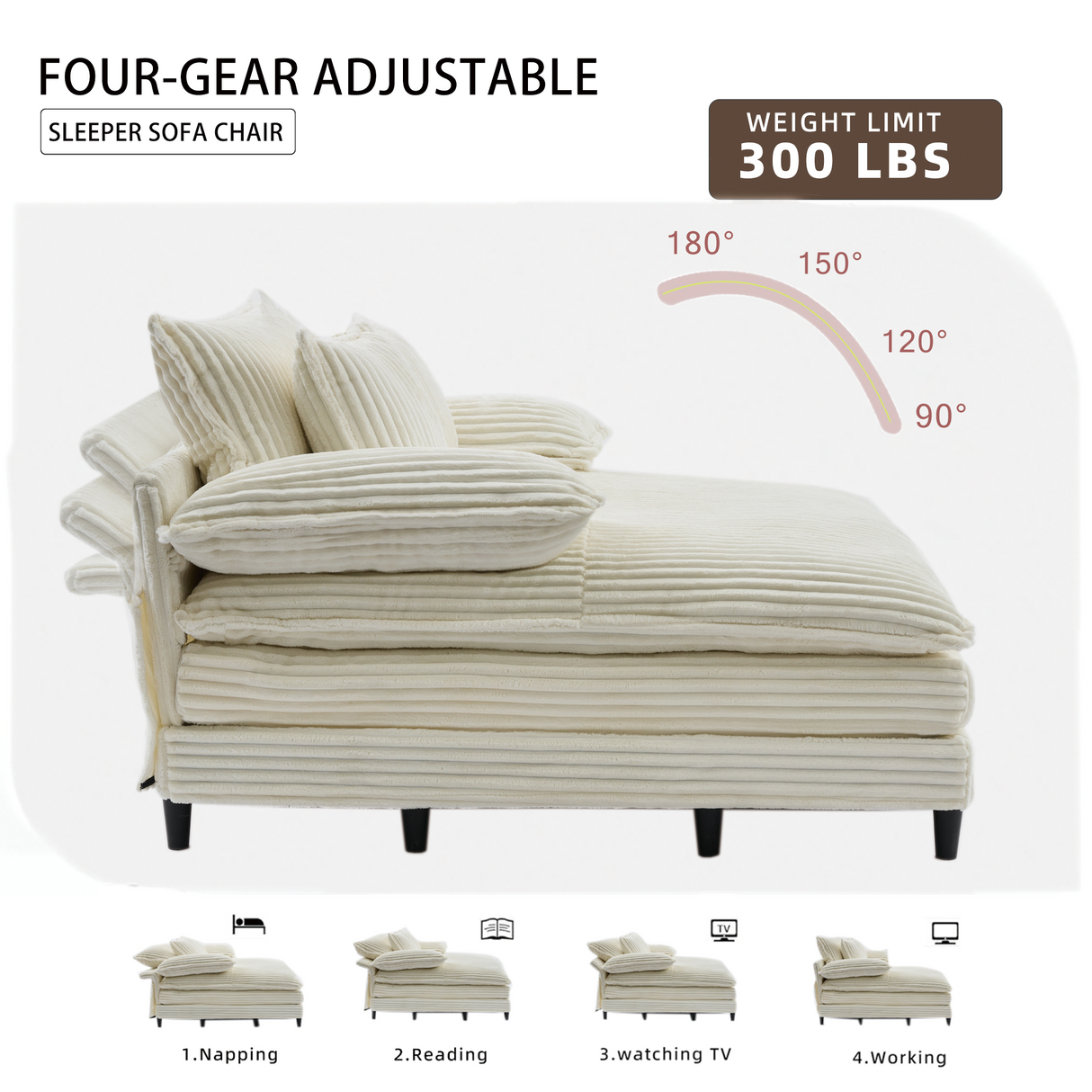 San Jose Four-Position Corduroy Chaise Lounge