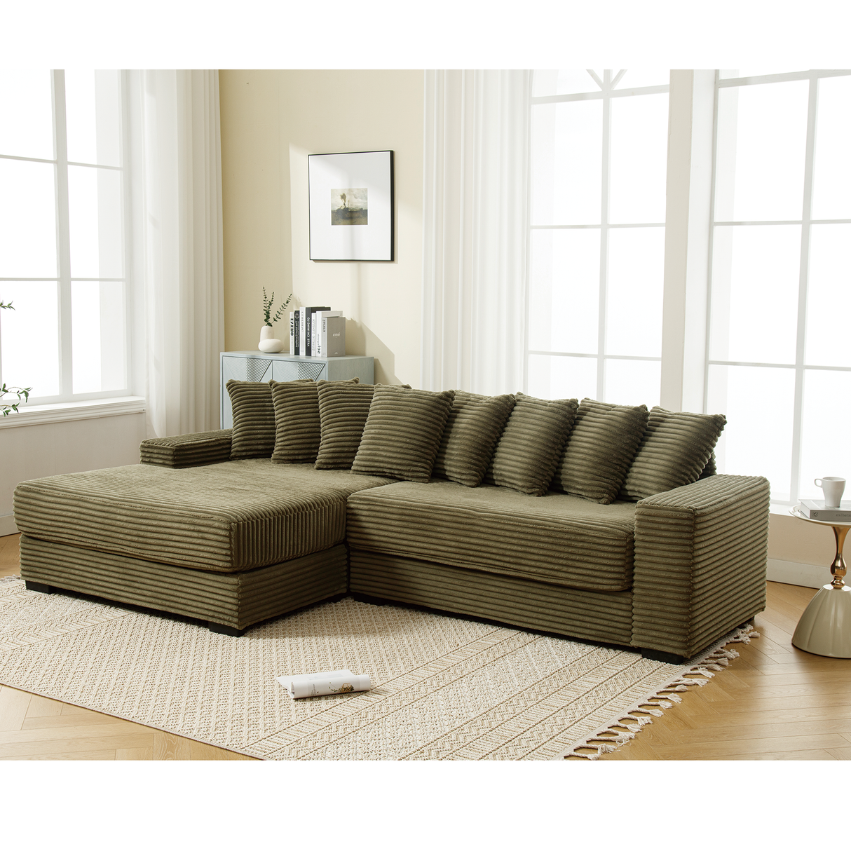 Oversized Two-Piece Corduroy Sofa with Left Chaise Daybed