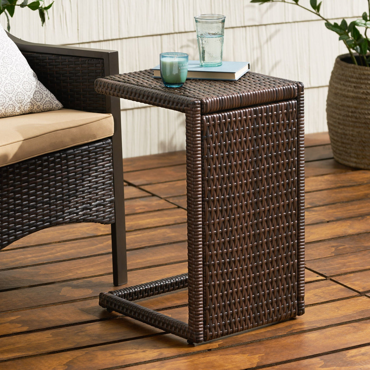 Bucharest C Shaped End Table Rattan - Brown