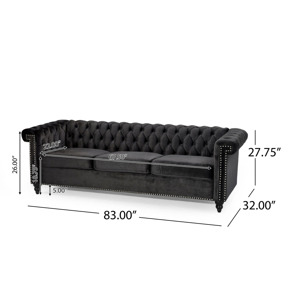 Chesterfield Style 3 Seater Sofa With Deep Button Tufting