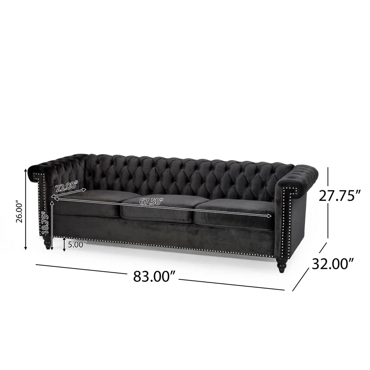 Chesterfield Style 3 Seater Sofa With Deep Button Tufting