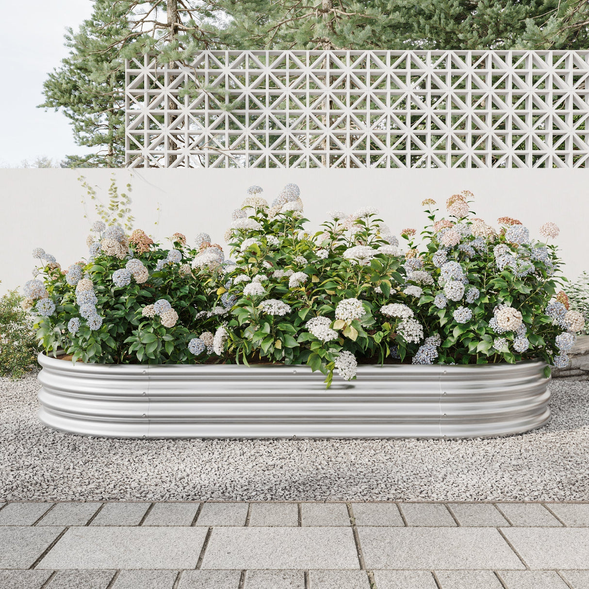 Raised Garden Bed Outdoor Oval Large Metal Raised Planter Bed - Silver