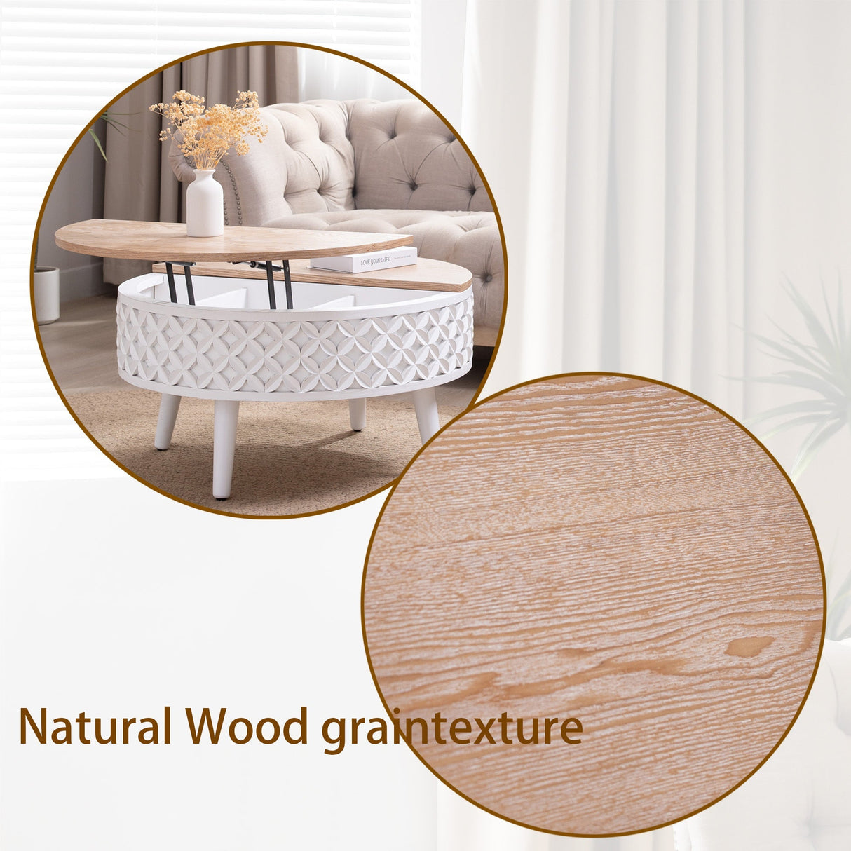 Round Coffee Table with Lift-Top Storage