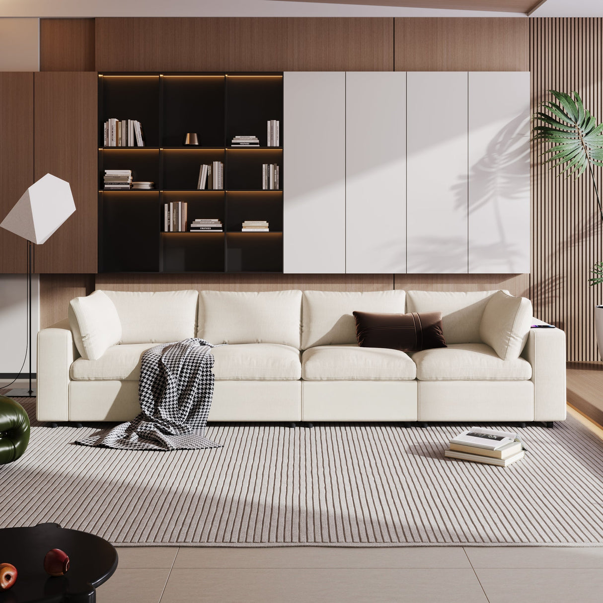 U-Style Upholstered Modular Sofa with Storage and Built-in Tech