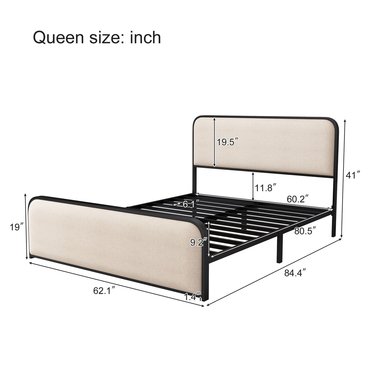 Modern Bed with Curved Upholstered Headboard and Footboard