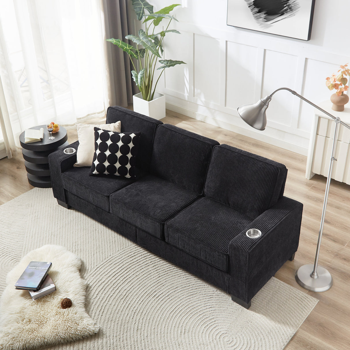 Modern Corduroy 3-Seater Sofa