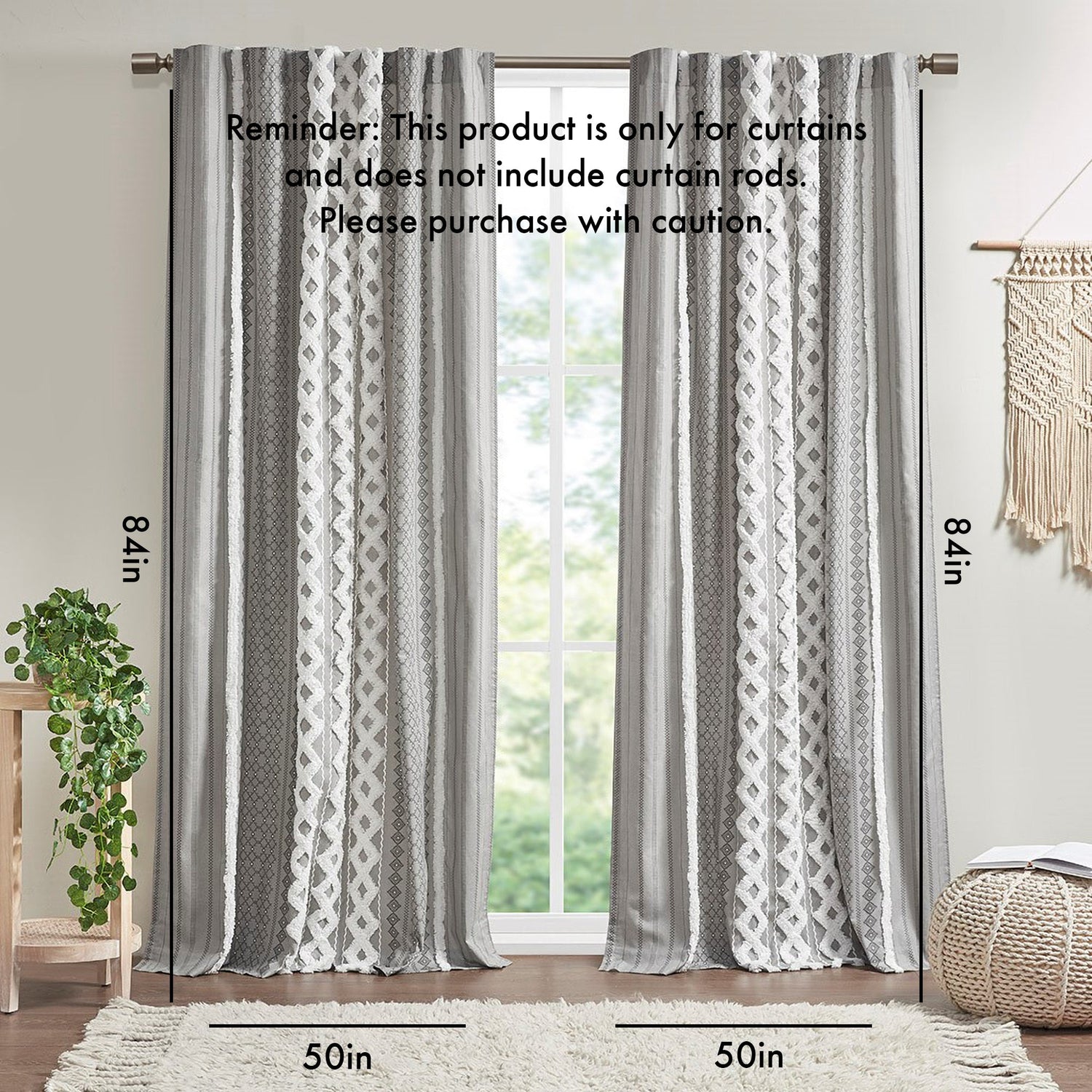 Cotton printed curtain panel with chenille stripe and lining