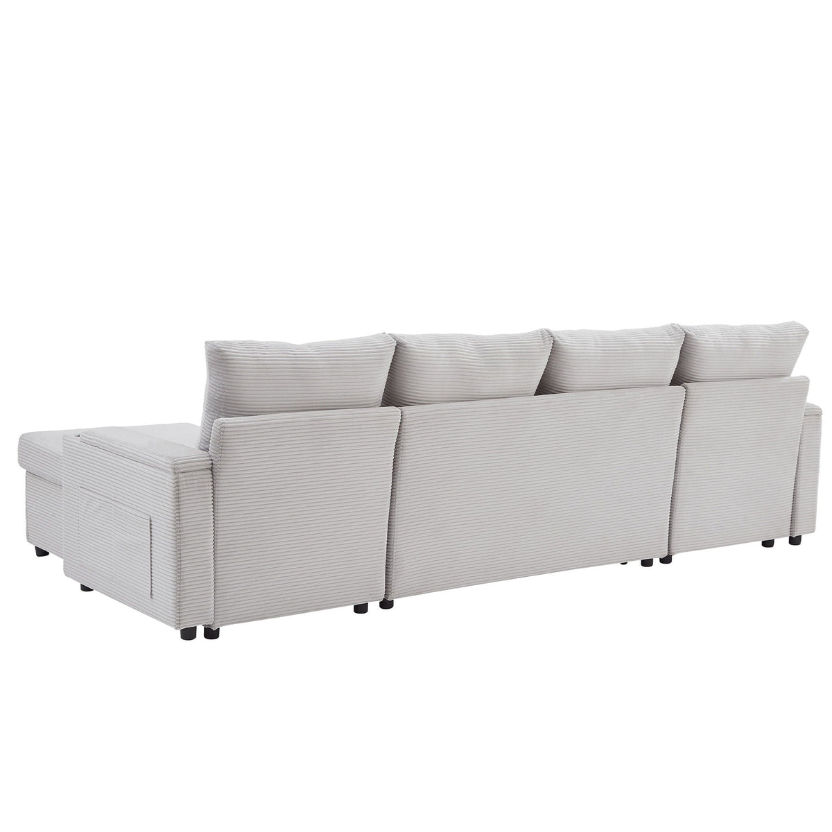 U Shaped Sectional Sofa Bed With Storage Chaise Lounges, USB Ports, And Cup Holders