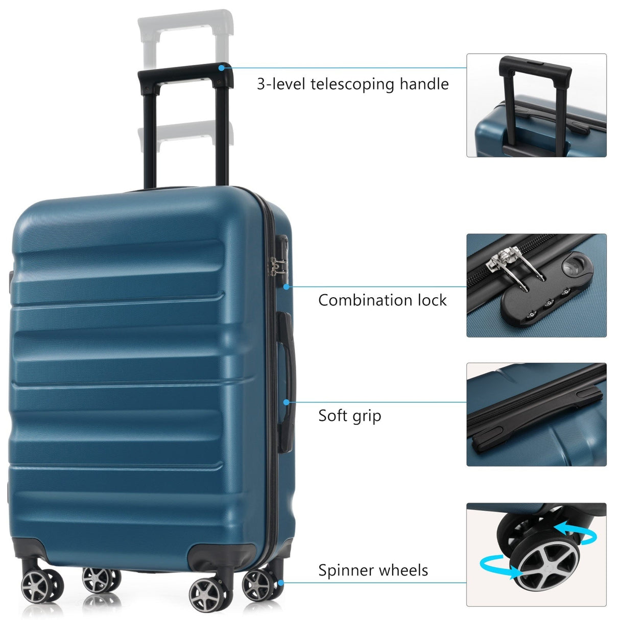 Hardshell ABS Luggage Set 24-Inch Spinner Suitcase with 2 Packing Cubes