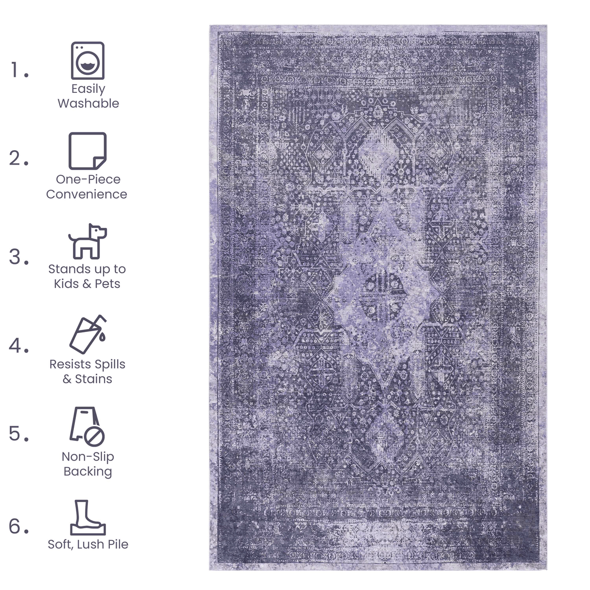 MAVAL Anthracite Washable Rug 3x5 Area Rug
