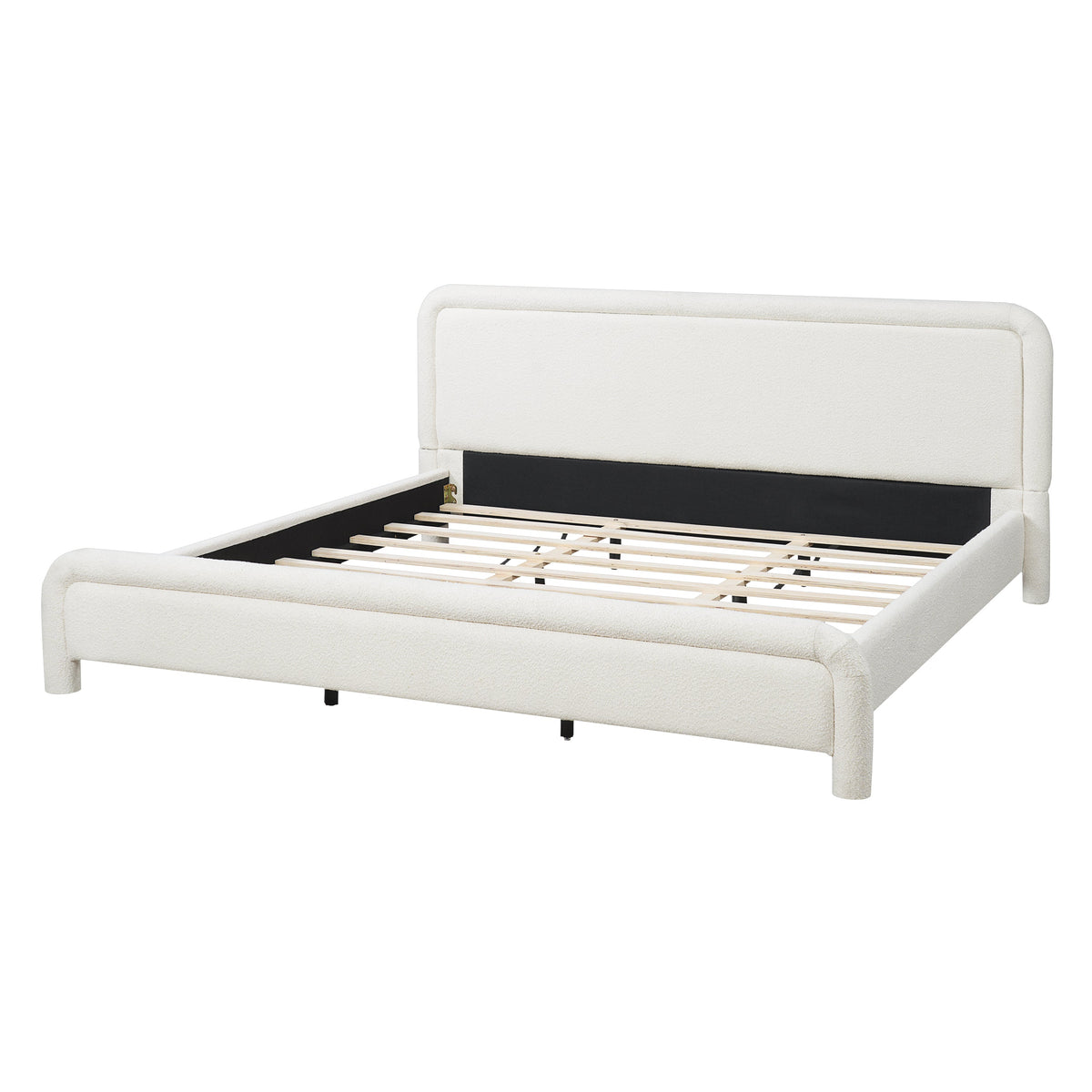 King Size Upholstered Platform Bed Frame with Curved Headboard