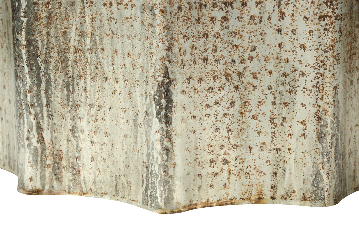 Artifact End Table with Scalloped Design and Hammered Texture