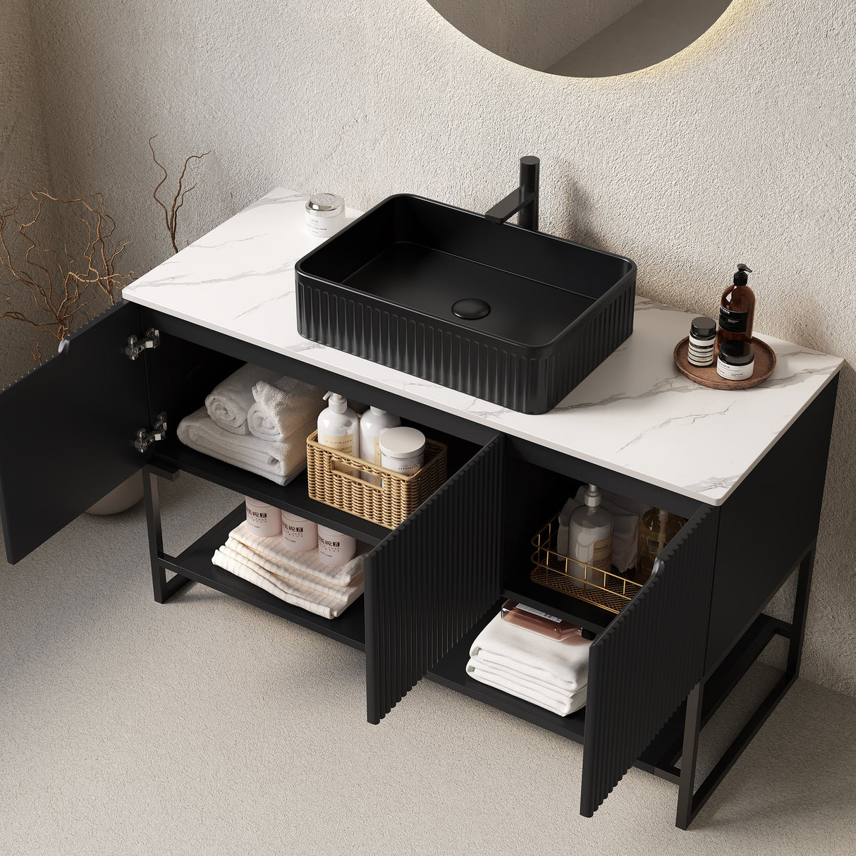 Tulio 48" Bathroom Vanity & Sink with 3 Doors and Open Shelf