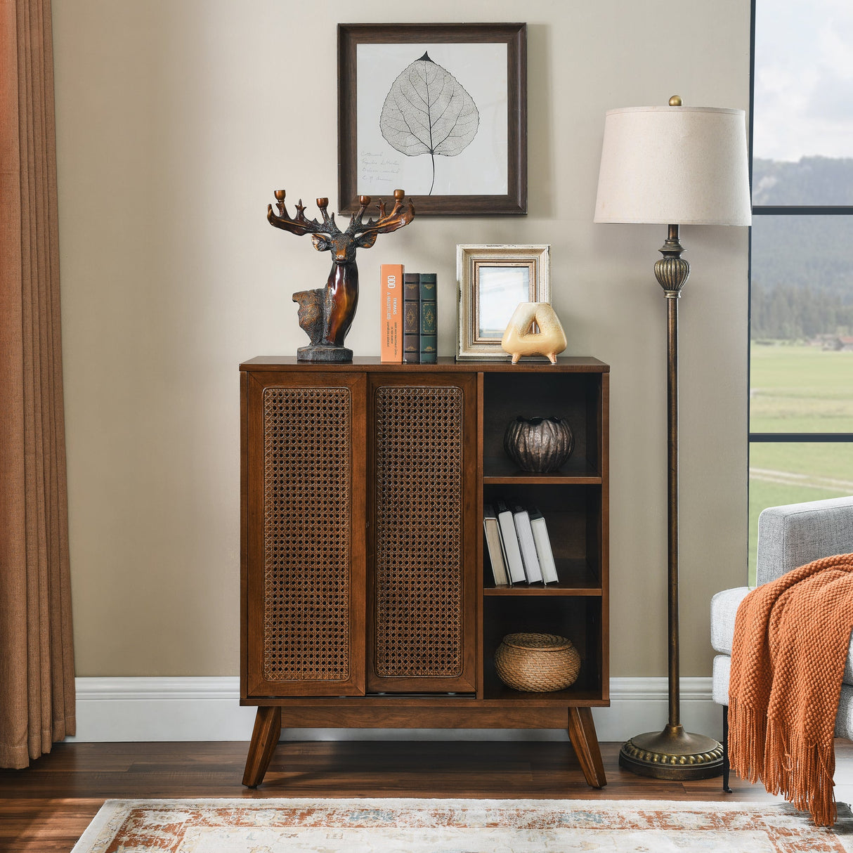 Mid Century Modern Rattan Sideboard Cabinet