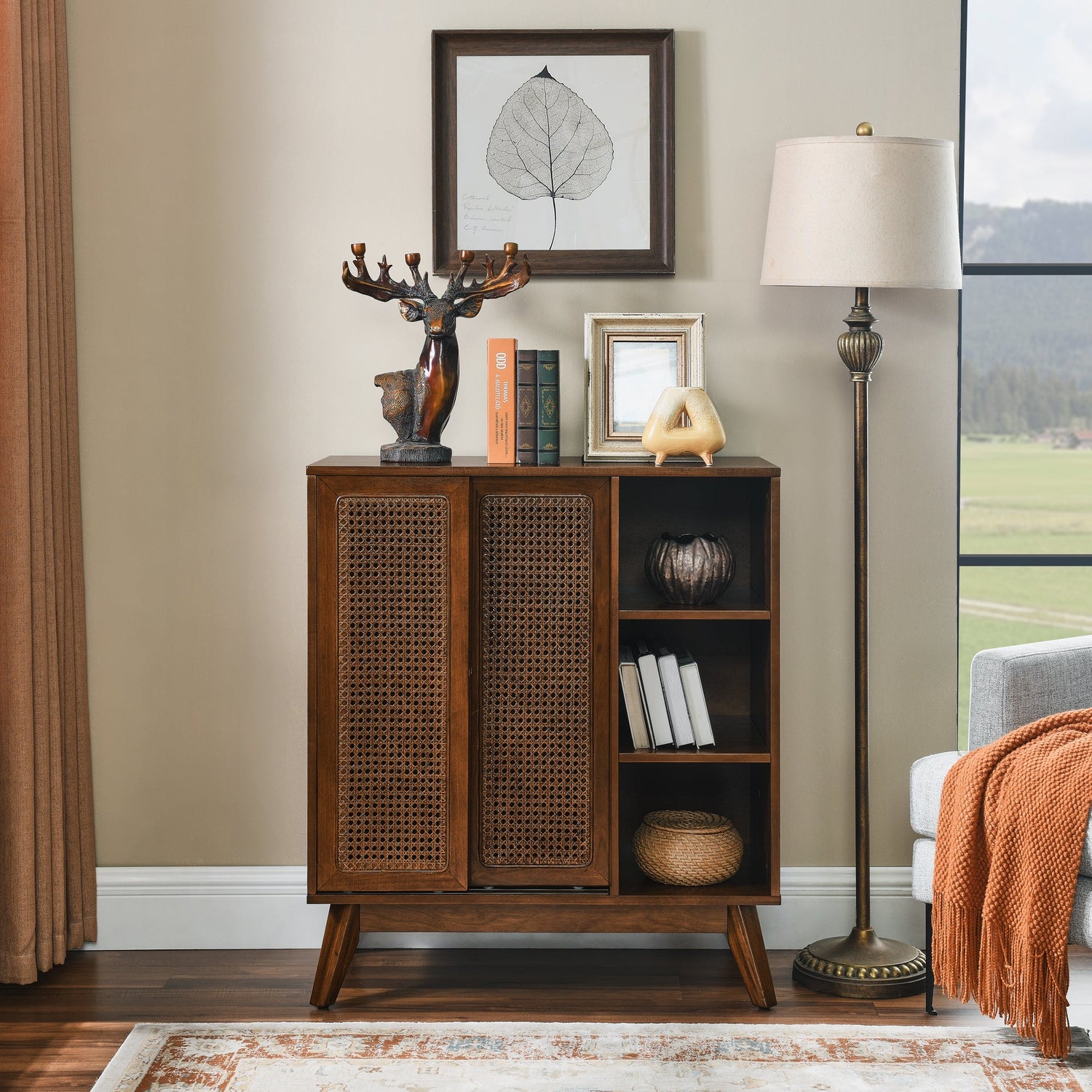 Mid Century Modern Rattan Sideboard Cabinet