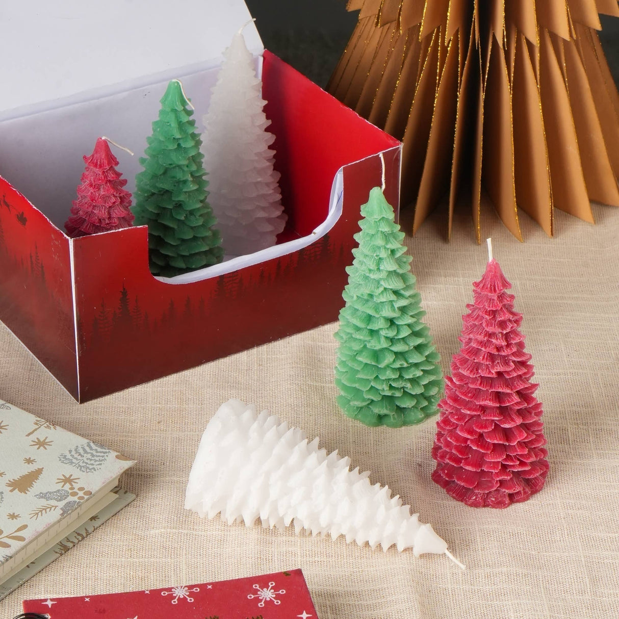 Holiday Luster Candle Box - 6 Pcs Christmas Tree Candles