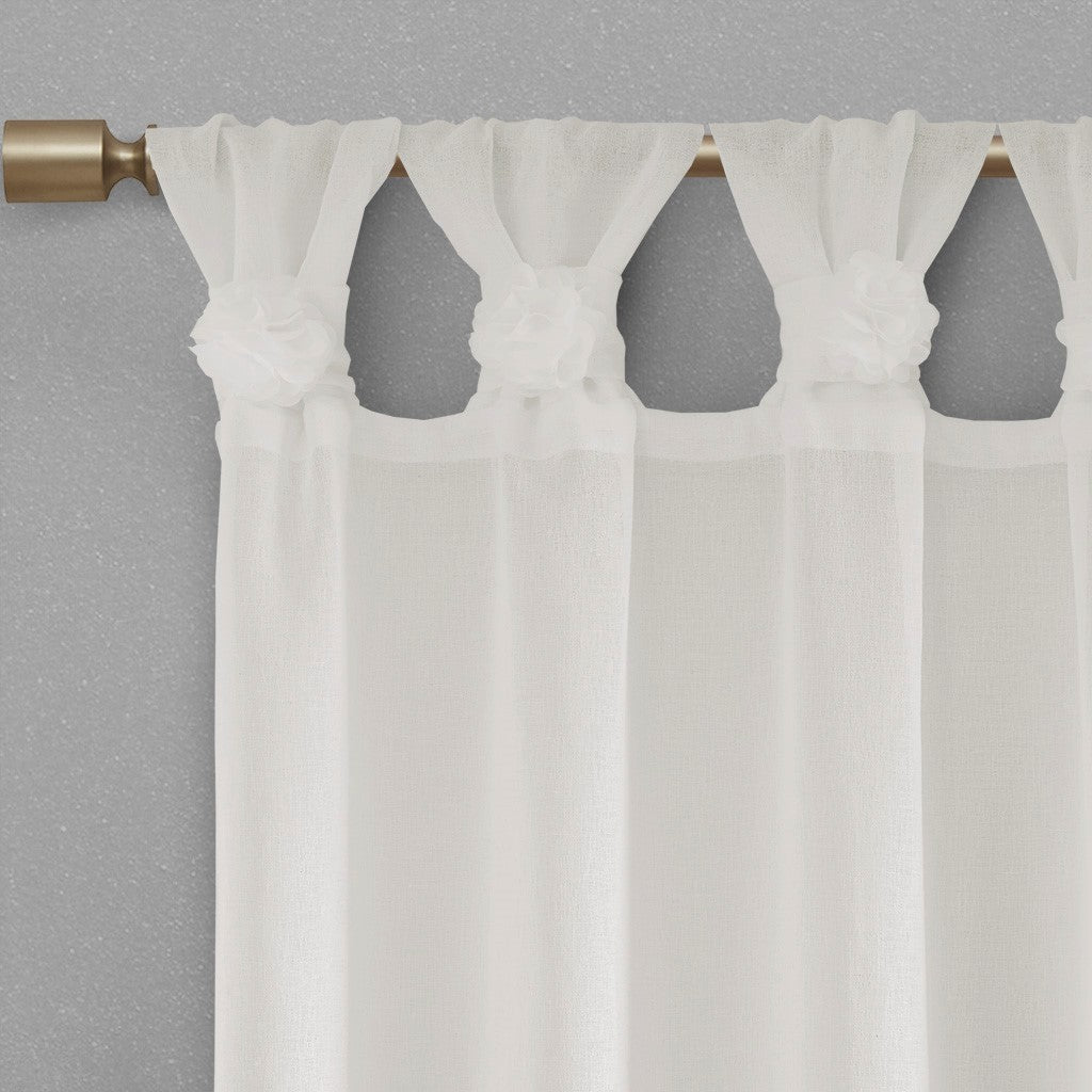 Floral Embellished Cuff Tab Top Solid Curtain Panel