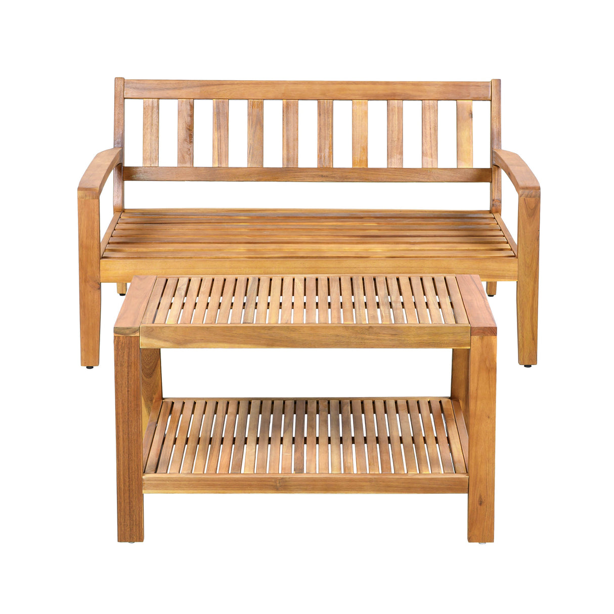 2-Piece Outdoor Teak Acacia Wood Conversation Set