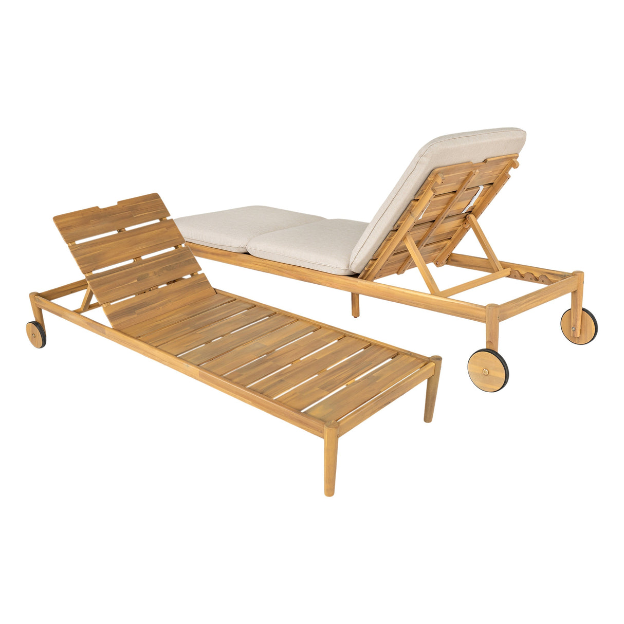 Riviera Outdoor Chaise Lounge with Wheels, Acacia Wood Frame (Set of 2)