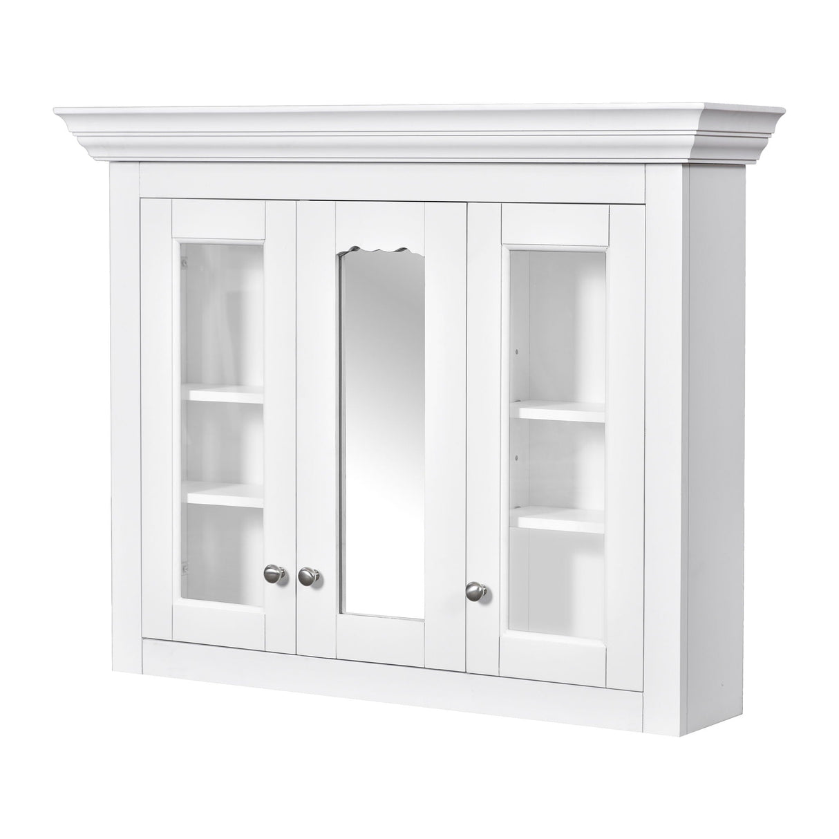 Bathroom Medicine Cabinet With Mirror, 5 Adjustable Closed Shelves, Wall-Mounted - White