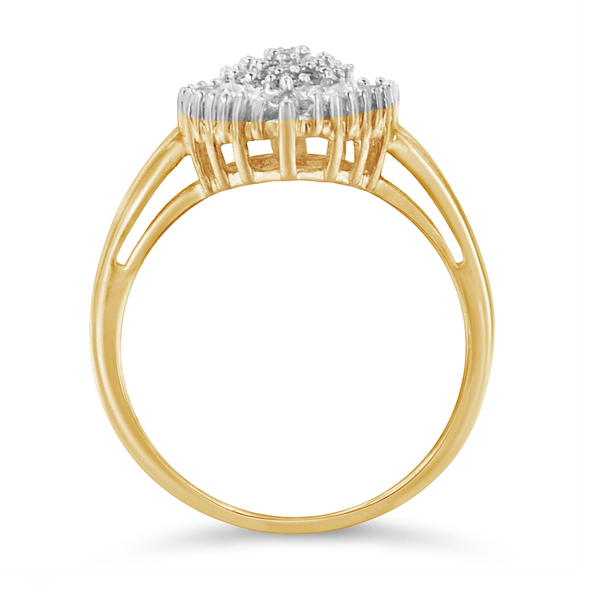 10K Yellow Gold 1/2 Cttw Round & Baguette Cut Diamond Pear Shaped Domed Pavé Cluster with Halo Cocktail Ring (J-K Color, I1-I2 Clarity) - Size 4-1/4