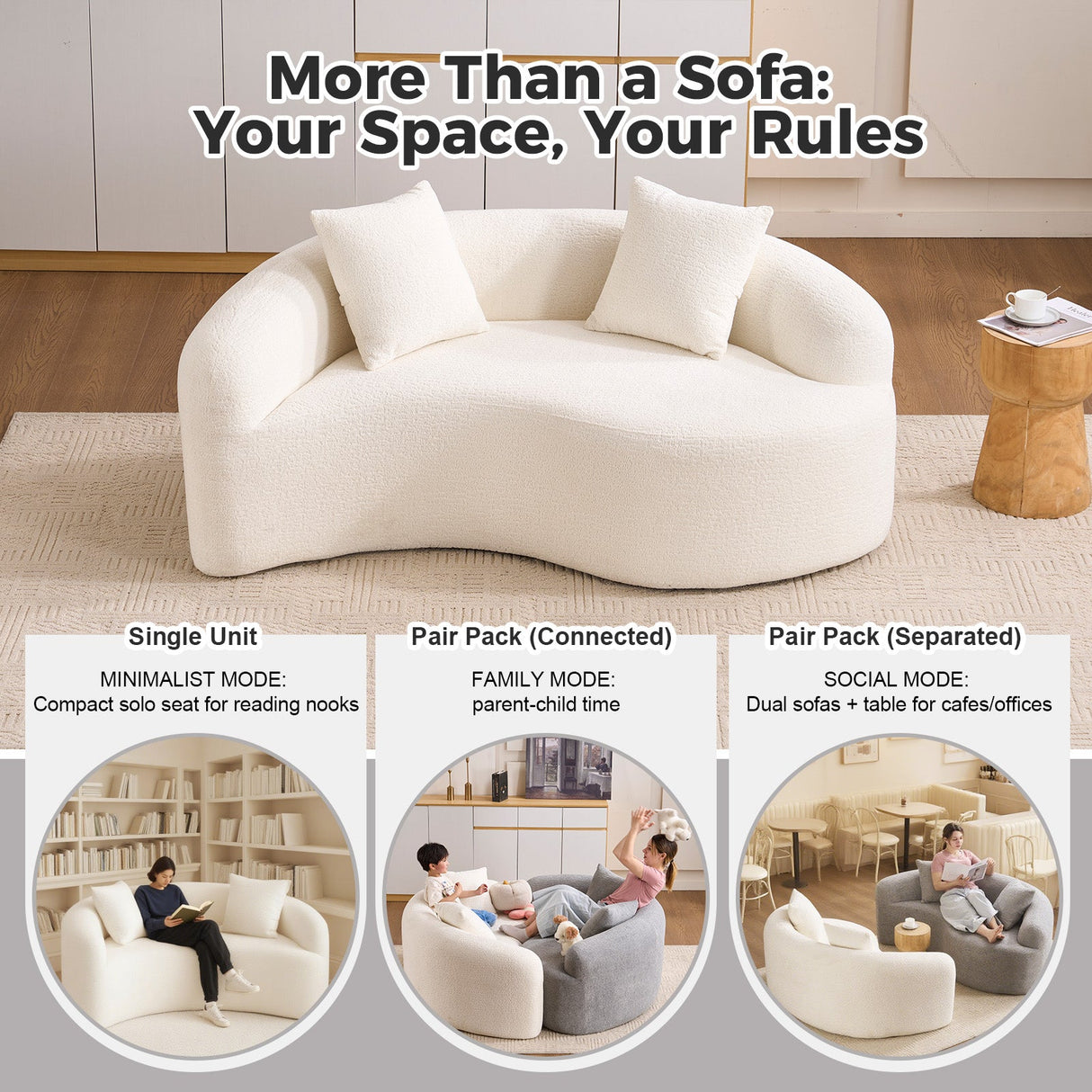 LY-042 S-Curved Chenille Sectional Sofa: Dual-Depth Options