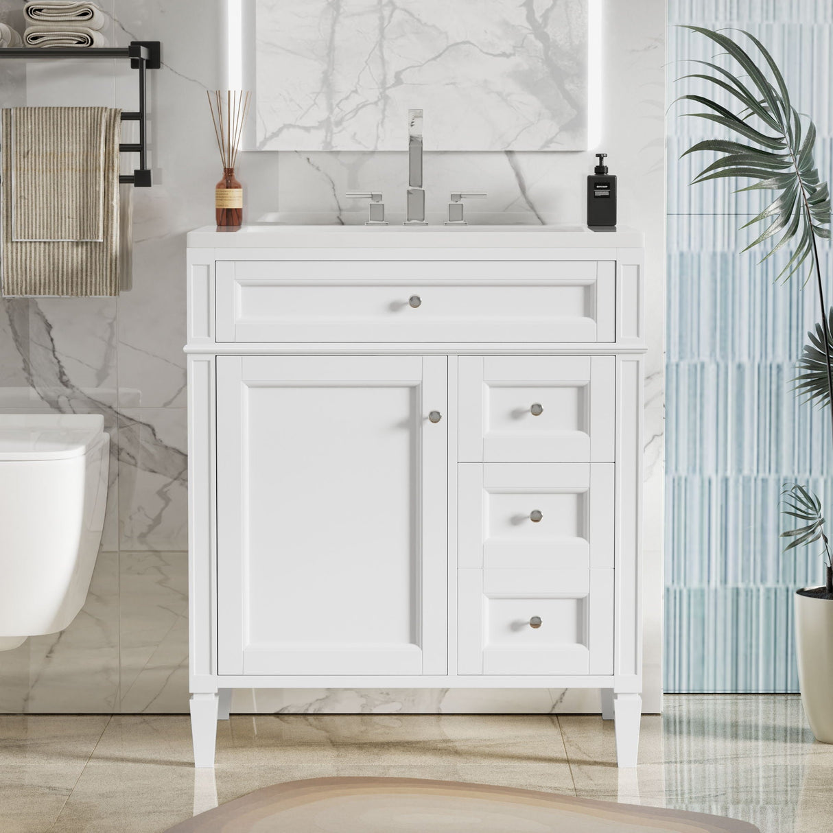 Bathroom Vanity With Top Sink, Storage Cabinet, 2 Drawers, Tip Out Drawer
